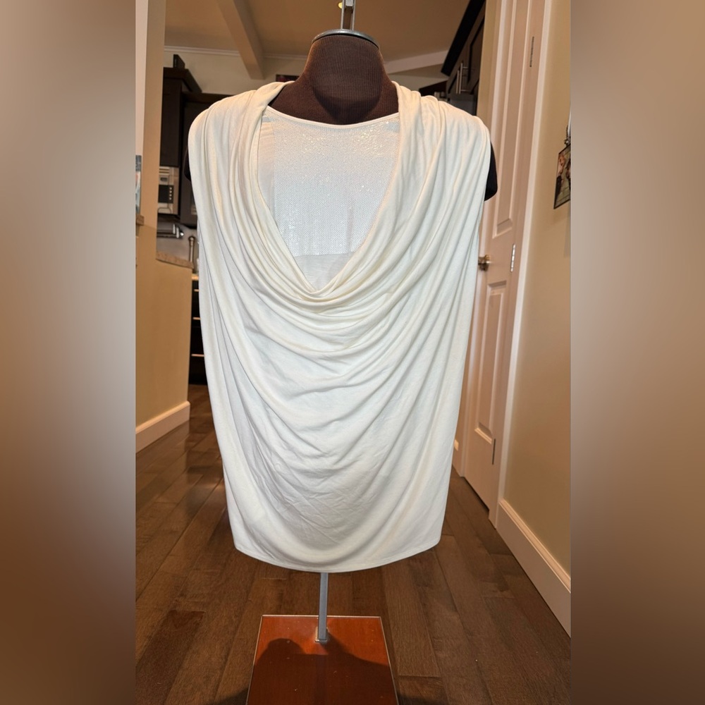 Ivory Cowl Neck Mini Dress or Long Blouse with Sequins